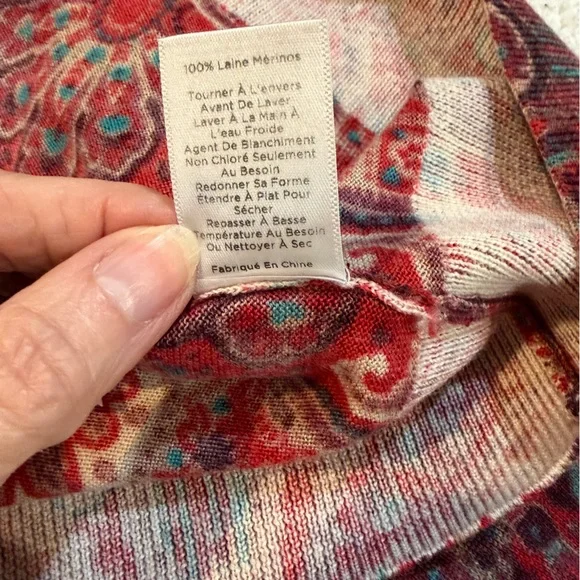 Talbots 100% Merino Wool Paisley Print Long Sleeve Top – Size M - Picture 9 of 9